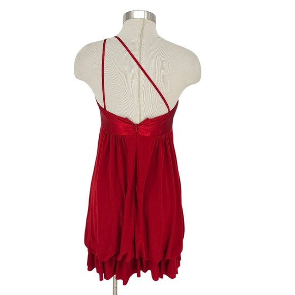 Jessica McClintock Bubble Dress Red One Shoulder Ruffle Satin Knit 10 - Picture 7 of 11